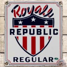 Royal Republic Regular Gasoline SS Porcelain Pump Plate Sign