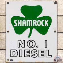 Shamrock No. 1 Diesel SS Porcelain Gas Pump Plate Sign w/ Logo