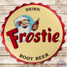 Superb Drink Frostie Root Beer 38" Convex SS Tin Bottlecap Sign w/ Bottle