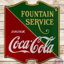 Drink Coca Cola Fountain Service Die Cut SS Porcelain Sign