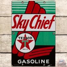 1942 Texaco Sky Chief Gasoline SS Porcelain Gas Pump Plate Sign "Small"