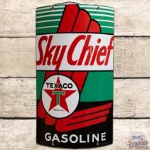 1940 Texaco Sky Chief Gasoline Curved SS Porcelain Gas Pump Plate Sign