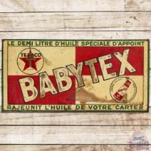 Texaco Babytex Embossed SS Tin Sign w/ Logo & Can