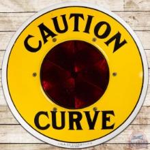Caution Curve 30" AGA Lighthouse Beacon SS Porcelain Sign w/ Internal Glass Lens