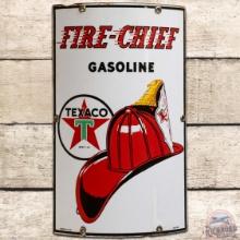 1946 Texaco Fire Chief Gasoline Curved SS Porcelain Gas Pump Plate Sign "Small"