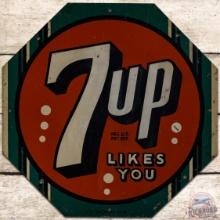 1945 7up "Likes You" SS Tin Octagon Sign