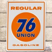 Union 76 Regular Gasoline Emb. SS Porcelain Pump Plate Sign w/ Logo