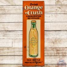 1938 Drink Orange Crush "This Bottle Protects You!" Emb. SS Tin Sign