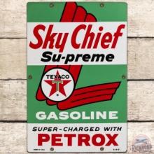1961 Texaco Sky Chief Supreme Gasoline SS Porcelain Pump Plate Sign