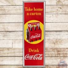 1937 Drink Coca Cola "Take Home a Carton" 54" SS Tin Sign w/ 6 Pack