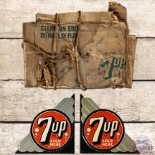 1941 NOS 7up Sold Here Two Embossed SS Tin Kick Plate Signs w/ Box