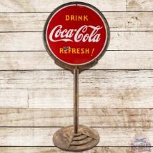 1938 Drink Coca Cola "Refresh!" DS Porcelain Curb Sign