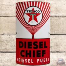 1940 Texaco Diesel Chief Curved SS Porcelain Pump Plate Sign Rare Wide Spray Version