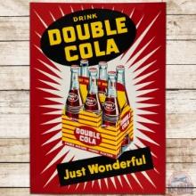 NOS Drink Double Cola "Just Wonderful" Emb. SS Tin Sign w/ 6 Pack