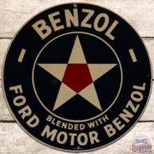 Ford Motor Benzol SS Tin Gas Pump Plate Sign w/ Star Logo