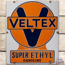 Veltex Super Ethyl Fletcher Oil Co SS Porcelain Pump Plate Sign