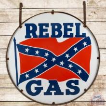 Scarce Rebel Gas 6' DS Porcelain Sign w/ Ring & Hangers Flag Logo
