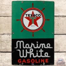 1951 Texaco Marine White Gasoline SS Porcelain Pump Plate Sign w/ Ships Wheel
