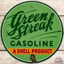 Green Streak Gasoline A Shell Product SS Porcelain Pump Plate Sign