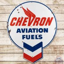 Scarce Chevron Aviation Fuels SS Porcelain Sign w/ Hallmark
