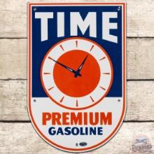 Time Premium Gasoline SS Porcelain Pump Plate Sign