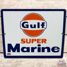 Gulf Super Marine SS Porcelain Gas Pump Plate Sign w/ Logo