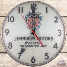Ford Jennings Motors 15" PAM Advertising Clock w/ Crest Logo