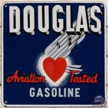Douglas Aviation Tested Gasoline SS Porcelain Pump Plate Sign w/ Winged Heart