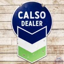 Calso Gasoline Dealer Die Cut DS Porcelain ID Sign w/ Hallmark Logo