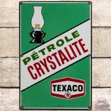 1972 Texaco Petrole Crystalite SS Tin Gas Pump Plate Sign w/ New Logo
