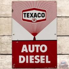 1972 Texaco Auto Diesel SS Tin Gas Pump Plate Sign w/ New Logo