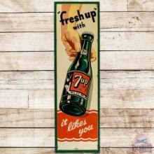 1951 "Fresh Up" with 7up It Likes You SS Tin Sign w/ Bottle & Hand