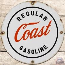 Scarce Coast Regular Gasoline SS Porcelain Pump Plate Sign