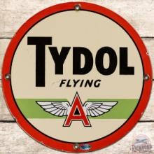 Tydol Flying A Gasoline SS Porcelain Pump Plate Sign w/ Logo