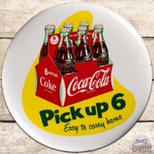 Coca Cola "Pick up 6" SS Tin Button Sign w/ 6 Pack