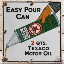 Texaco Motor Oil SS Porcelain sign w/ Easy Pour Can & Hand Graphics