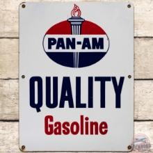 Pan-am Quality Gasoline SS Porcelain Pump Plate Sign w/ Logo