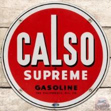 Calso Supreme Gasoline SS Porcelain Pump Plate Sign