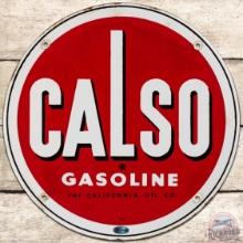 Calso Gasoline California Oil Co. SS Porcelain Gas Pump Plate Sign
