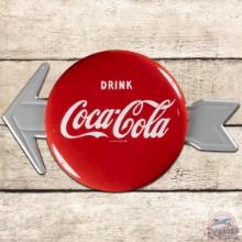 Drink Coca Cola 12" SS Tin Button Sign w/ Arrow