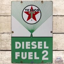 1965 Texaco Diesel Fuel 2 SS Porcelain Gas Pump Plate Sign w/ Logo