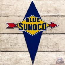 Blue Sunoco Die Cut SS Porcelain Gas Pump Plate Sign