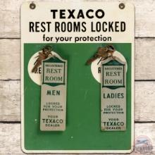 Texaco Registered Rest Rooms DS Tin Sign w/ Key Holders