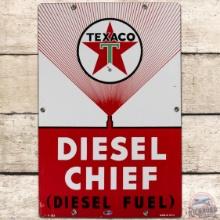 1963 Texaco Diesel Chief SS Porcelain Gas Pump Plate Sign "White T"