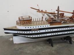 Old Wood Boat Model on Stand, Needs Repairs DECOR
