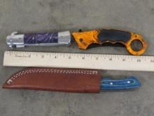 2 Pocket Knives & 1 Wood Handle Knife w/Sheath (ONE$) KNIVES