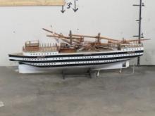 Old Wood Boat Model on Stand, Needs Repairs DECOR