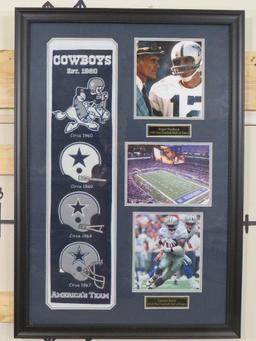 Framed Dallas Cowboys Memorabilia w/3 8x10's-Roger Staubach -AT&T Stadium & Emmitt Smith SPORTS MEMO