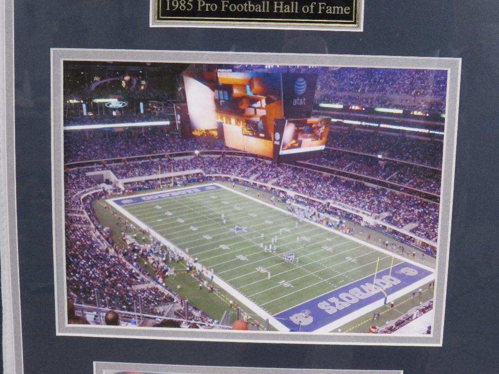 Framed Dallas Cowboys Memorabilia w/3 8x10's-Roger Staubach -AT&T Stadium & Emmitt Smith SPORTS MEMO