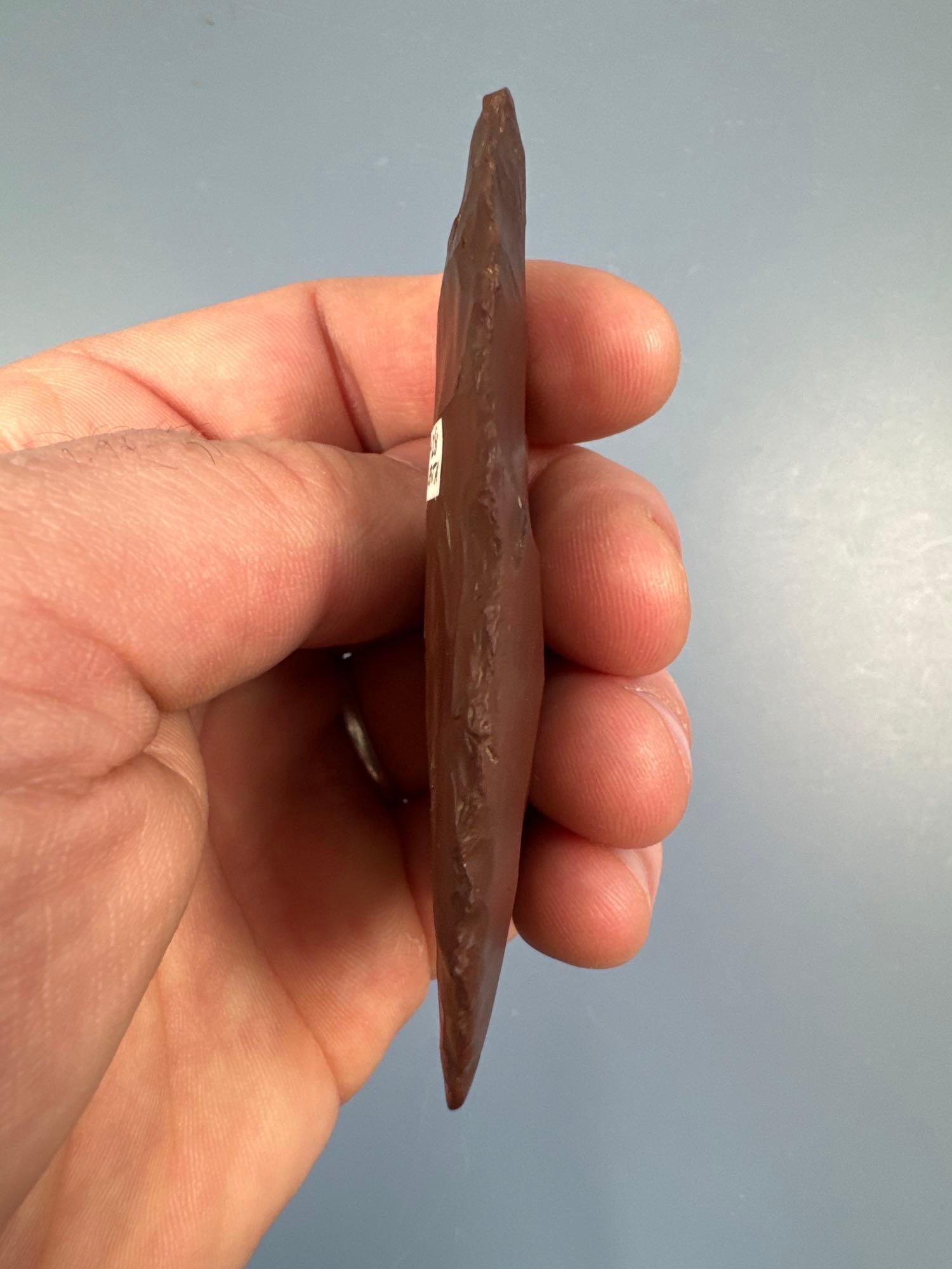 NICE 3 5/16" Munsungun Chert (Red) Pentagonal Knife, Found in Montgomery Co., PA, Ex: Amspacher